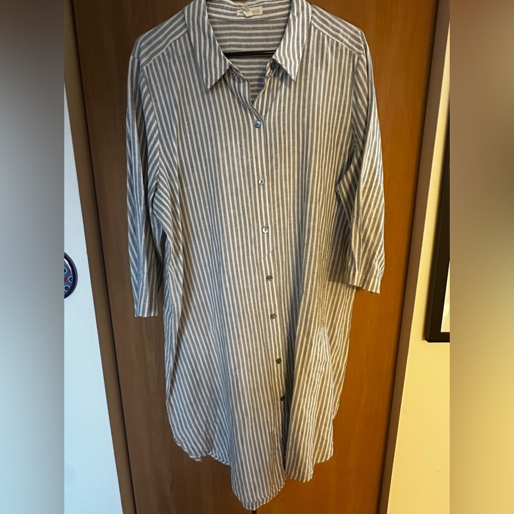 Eileen Fisher Striped Button Down Dress